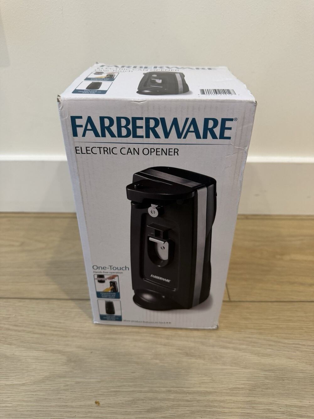 Farberware One-Touch Electric Can Opener w/knife Sharpener & Cord Storage Black